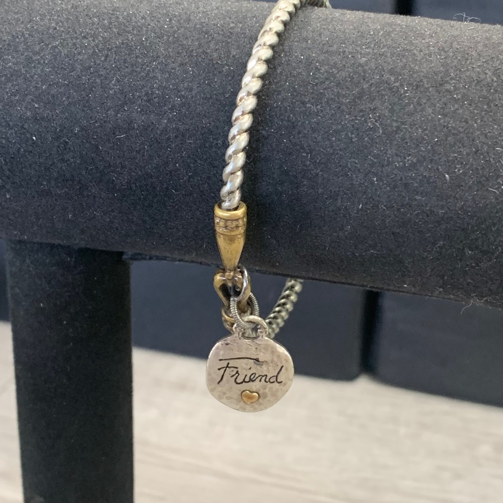 Mother Friend Reversible Charm Twisted Cable Bangle Bracelet Two Tone 7.5 Inch